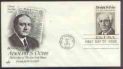 United States 1976 Adolph S Ochs (publisher of NY Times) on illustrated cover with first day cancel, SG 1677, stamps on , stamps on  stamps on personalities, stamps on  stamps on newspapers, stamps on  stamps on printing