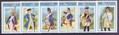 Benin 1997 Military Uniforms perf set of 6 unmounted mint, SG 1600-1605, stamps on , stamps on  stamps on militaria, stamps on uniforms, stamps on horses