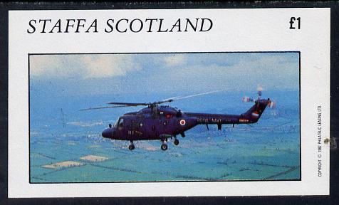 Staffa 1982 Helicopters #3 imperf souvenir sheet (£1 value) unmounted mint, stamps on aviation    helicopter