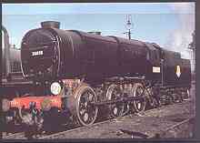 Postcard produced in 1980's in full colour showing Southern Railway Bulleid 'Austerity' Class Q1 0-6-0, unused and pristine, stamps on railways