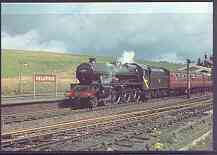 Postcard produced in 1980's in full colour showing LMS Stanier 'Jubilee' Class 5XP 4-6-0 'Kolhapur', unused and pristine, stamps on railways