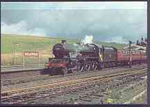 Postcard produced in 1980s in full colour showing LMS Stanier Jubilee Class 5XP 4-6-0 Kolhapur, unused and pristine, stamps on railways