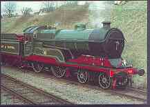 Postcard produced in 1980s in full colour showing Great Central Robinson 11F Class 4-4-0, unused and pristine, stamps on railways