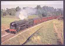 Postcard produced in 1980's in full colour showing British Railways Riddles Class 9F 2-10-0 'Evening Star', unused and pristine, stamps on railways