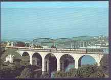 Postcard produced in 1980s in full colour showing GWR Hawksworth County Class 4-6-0 County of Oxford, the Royal albert Bridge in background, unused and pristine, stamps on railways, stamps on bridges, stamps on civil engineering
