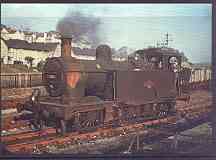 Postcard produced in 1980's in full colour showing LMS Fowler 'Jinty' Class 3F 0-6-0T, unused and pristine, stamps on railways