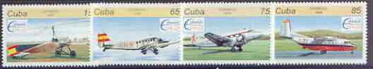 Cuba 1996 Espamer 96 Stamp Exhibition (Aircraft) complete perf set of 4 values unmounted mint, SG 4058-61, stamps on , stamps on  stamps on stamp exhibitions, stamps on  stamps on aviation