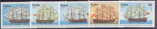 Cuba 1996 Capex 96 Stamp Exhibition (18th Century Sailing Ships) perf set of 5 values unmounted mint, SG 4073-77, stamps on ships, stamps on stamp exhibitions