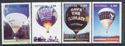 Guyana 1996 25th Anniversary of Greenpeace (Hot Air Balloons) perf set of 4 unmounted mint, stamps on , stamps on  stamps on environment, stamps on  stamps on balloons, stamps on  stamps on 