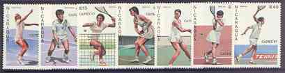 Nicaragua 1987 Capex 87 Stamp Exhibition (Tennis Players) complete set of 6 unmounted mint, SG 2870-76, stamps on , stamps on  stamps on stamp exhibitions, stamps on  stamps on sport, stamps on  stamps on tennis