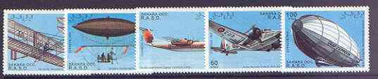 Sahara Republic 1993 Aviation perf set of 5 unmounted mint, stamps on , stamps on  stamps on aviation, stamps on  stamps on airships, stamps on  stamps on zeppelins