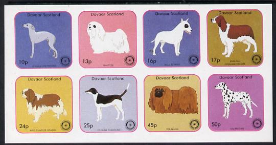 Davaar Island 1984 Rotary - Dogs imperf set of 8 values (10p to 50p) unmounted mint, stamps on , stamps on  stamps on animals  dogs  rotary grethound    maltese    bull-terrier   springer spaniel   king charles   fox-hound   pekingese   dalmation