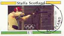 Staffa 1984 Los Angeles Olympic Games (Shooting) imperf souvenir sheet (£1 value) cto used, stamps on shooting, stamps on olympics