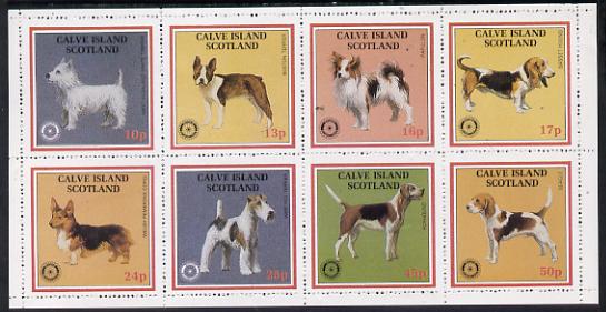 Calve Island 1984 Rotary - Dogs perf set of 8 values (10p to 50p) unmounted mint, stamps on , stamps on  stamps on animals    dogs    rotary   west highland    boston terrier     papillon   basset    fox terrier    corgi   fox hound    beagle