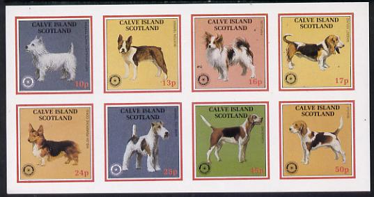Calve Island 1984 Rotary - Dogs imperf set of 8 values (10p to 50p) unmounted mint, stamps on , stamps on  stamps on animals    dogs    rotary   west highland    boston terrier     papillon   basset    fox terrier    corgi   fox hound    beagle