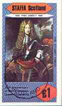 Staffa 1978 Coronation 25th Anniversary imperf souvenir sheet (£1 value) The Stuart Kings, cto used, stamps on royalty, stamps on 