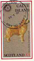 Calve Island 1984 Rotary - Dogs (Golden Retriever) imperf souvenir sheet (£1 value) cto used, stamps on animals, stamps on dogs, stamps on rotary, stamps on retriever