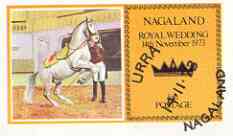 Nagaland 1973 Royal Wedding (Horses) imperf souvenir sheet cto used, stamps on royalty, stamps on anne & mark, stamps on horses    