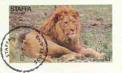 Staffa 1976 Lion imperf souvenir sheet (£1 value), cto used, stamps on animals, stamps on cats, stamps on lion