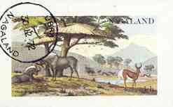 Nagaland 1972 African Wild Animals imperf souvenir sheet (1ch value) cto used, stamps on animals, stamps on     