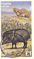 Staffa 1977 Wild Animals (Puma & Peccary) imperf souvenir sheet (£1 value) cto used, stamps on animals, stamps on cats, stamps on pigs, stamps on swine