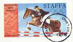 Staffa 1972 Pictorial imperf souvenir sheet (35p value) Munich Olynmpics (Show Jumping) cto used, stamps on olympics, stamps on horses, stamps on show jumping