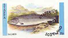 Staffa 1973 Fish #01 (Salmon) imperf souvenir sheet 35p value cto used, stamps on fish, stamps on salmon