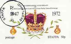 Staffa 1972 Silver Wedding 50p imperf souvenir Sheet (Crown) cto used, stamps on royalty, stamps on crowns