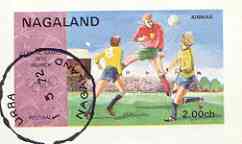 Nagaland 1972 Munich Olympic Games imperf souvenir sheet 2ch value (Football) cto used, stamps on olympics, stamps on football, stamps on sport