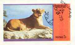 Dhufar 1973 Lions imperf souvenir sheet (2R value) cto used, stamps on , stamps on  stamps on animals, stamps on  stamps on cats