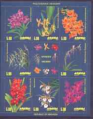 Abkhazia 2000 Orchids #1 perf sheetlet containing 8 values plus label, unmounted mint, stamps on , stamps on  stamps on orchids, stamps on  stamps on flowers