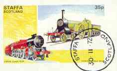 Staffa 1973 Locomotives #1 imperf souvenir sheet 35p value (Stirling Single & Jubilee Class) cto used, stamps on railways, stamps on scots, stamps on scotland