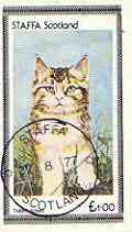 Staffa 1977 Cats (Tabby Kitten) imperf souvenir sheet (£1 value) cto used, stamps on animals, stamps on cats