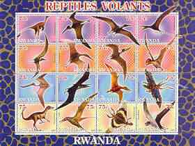 Rwanda 2001 Dinosaurs perf sheetlet #3 (Reptiles Volants) containing set of 16 x 75f values unmounted mint, stamps on , stamps on  stamps on dinosaurs, stamps on  stamps on reptiles, stamps on  stamps on birds