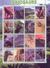 Somaliland 2001 Dinosaurs perf sheetlet #1 containing set of 16 values unmounted mint, stamps on , stamps on  stamps on dinosaurs, stamps on  stamps on 