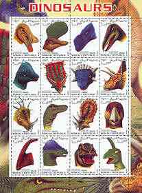 Somalia 2001 Dinosaurs perf sheetlet #1 containing set of 16 values (Heads only) unmounted mint, stamps on , stamps on  stamps on dinosaurs, stamps on  stamps on 