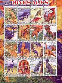 Somalia 2001 Dinosaurs perf sheetlet #2 containing set of 16 values unmounted mint, stamps on dinosaurs, stamps on ferns