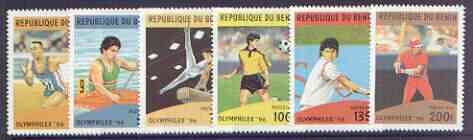 Benin 1996 Olymphilex '96 Stamp Exhibition perf set of 6 unmounted mint SG 1400-1405, stamps on , stamps on  stamps on olympics, stamps on  stamps on stamp exhibitions, stamps on  stamps on tennis, stamps on  stamps on rowing, stamps on  stamps on running, stamps on  stamps on baseball, stamps on  stamps on gymnastics, stamps on  stamps on football, stamps on  stamps on  gym , stamps on  stamps on gymnastics, stamps on  stamps on , stamps on  stamps on sport