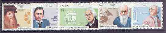 Cuba 1996 Scientists perf set of 5 unmounted mint, SG 4046-50, stamps on , stamps on  stamps on personalities, stamps on  stamps on science, stamps on  stamps on leonardo, stamps on  stamps on da vinci, stamps on  stamps on watt, stamps on  stamps on inventions, stamps on  stamps on marconi, stamps on  stamps on radio, stamps on  stamps on darwin, stamps on  stamps on scots, stamps on  stamps on scotland