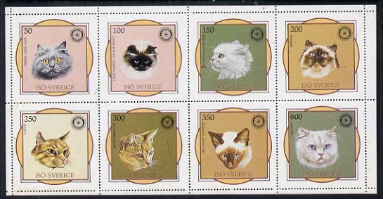 Iso - Sweden 1984 Rotary - Domestic Cats perf sheetlet containing complete set of 8 values (50 to 600) unmounted mint, stamps on animals  cats  rotary, stamps on  iso , stamps on 