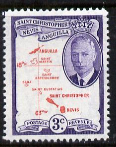 St Kitts-Nevis 1952 KG6 Map of Islands 3c from Pictorial def set unmounted mint SG 96, stamps on , stamps on  stamps on , stamps on  stamps on  kg6 , stamps on  stamps on maps