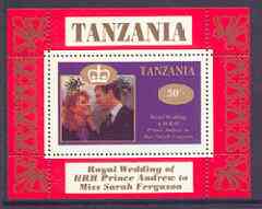 Tanzania 1986 Royal Wedding (Andrew & Fergie) the unissued 30s individual perf deluxe sheet unmounted mint, stamps on , stamps on  stamps on royalty, stamps on  stamps on andrew, stamps on  stamps on fergie, stamps on  stamps on 