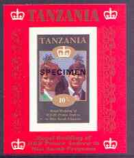 Tanzania 1986 Royal Wedding (Andrew & Fergie) the unissued 10s individual imperf deluxe sheet opt'd SPECIMEN unmounted mint, stamps on , stamps on  stamps on royalty, stamps on  stamps on andrew, stamps on  stamps on fergie, stamps on  stamps on 