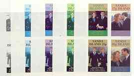 Sanda Island 1986 Royal Wedding imperf sheetlet of 4, the set of 5 progressive proofs, comprising single colour, 2-colour, two x 3-colour combinations plus completed design. (20 proofs) unmounted mint, stamps on , stamps on  stamps on royalty, stamps on  stamps on andrew & fergie