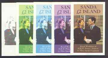 Sanda Island 1986 Royal Wedding imperf deluxe sheet (\A32 value) optd Duke & Duchess of York in gold, the set of 5 progressive proofs, comprising single colour, 2-colour,..., stamps on royalty, stamps on andrew & fergie