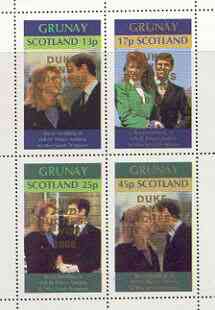 Grunay 1986 Royal Wedding perf sheetlet of 4 opt'd Duke & Duchess of York in gold, unmounted mint, stamps on , stamps on  stamps on royalty, stamps on  stamps on andrew & fergie