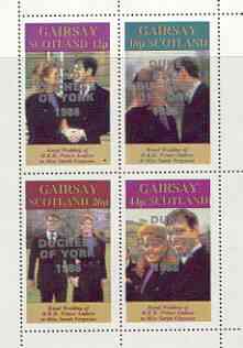 Gairsay 1986 Royal Wedding perf sheetlet of 4 opt'd Duke & Duchess of York in silver, unmounted mint, stamps on royalty, stamps on andrew & fergie