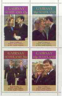 Gairsay 1986 Royal Wedding perf sheetlet of 4 opt'd Duke & Duchess of York in gold, unmounted mint, stamps on royalty, stamps on andrew & fergie