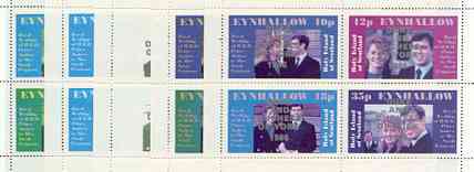 Eynhallow 1986 Royal Wedding perf sheetlet of 4 opt'd Duke & Duchess of York in silver, the set of 5 progressive proofs, comprising single colour, 2-colour, two x 3-colour combinations plus completed design, all with opt. (20 proofs) (gum disturbance to margins at right) unmounted mint, stamps on , stamps on  stamps on royalty, stamps on  stamps on andrew & fergie