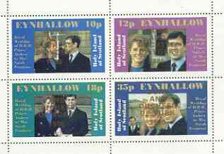 Eynhallow 1986 Royal Wedding perf sheetlet of 4 opt'd Duke & Duchess of York in gold, unmounted mint, stamps on royalty, stamps on andrew & fergie